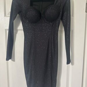 Entry Black Glitter Long Sleeve Bodycon Dress